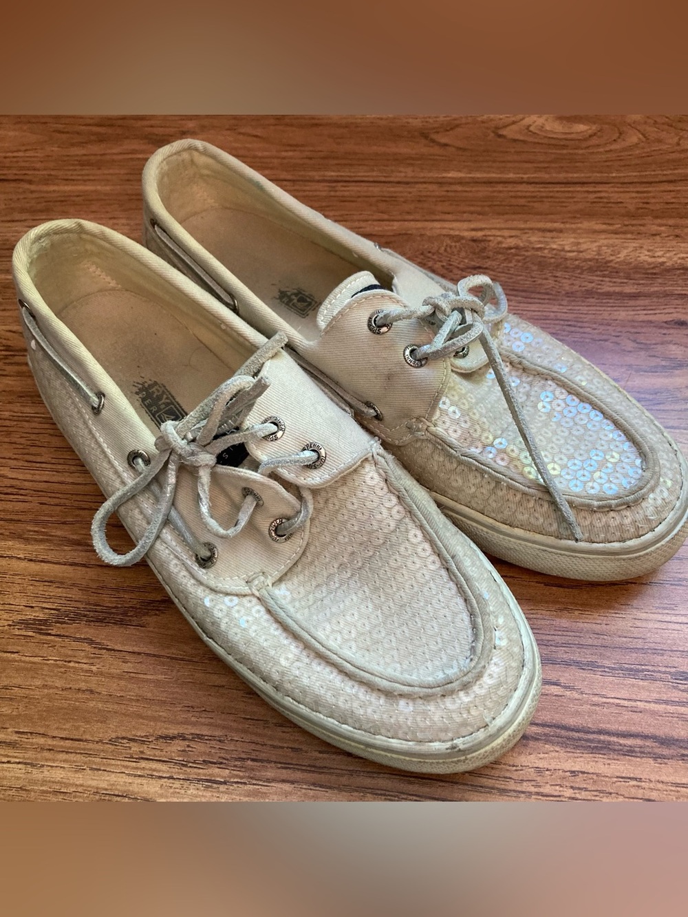 Sperry Top-Sider Off-White & Clear Sequins Shoes 7.5